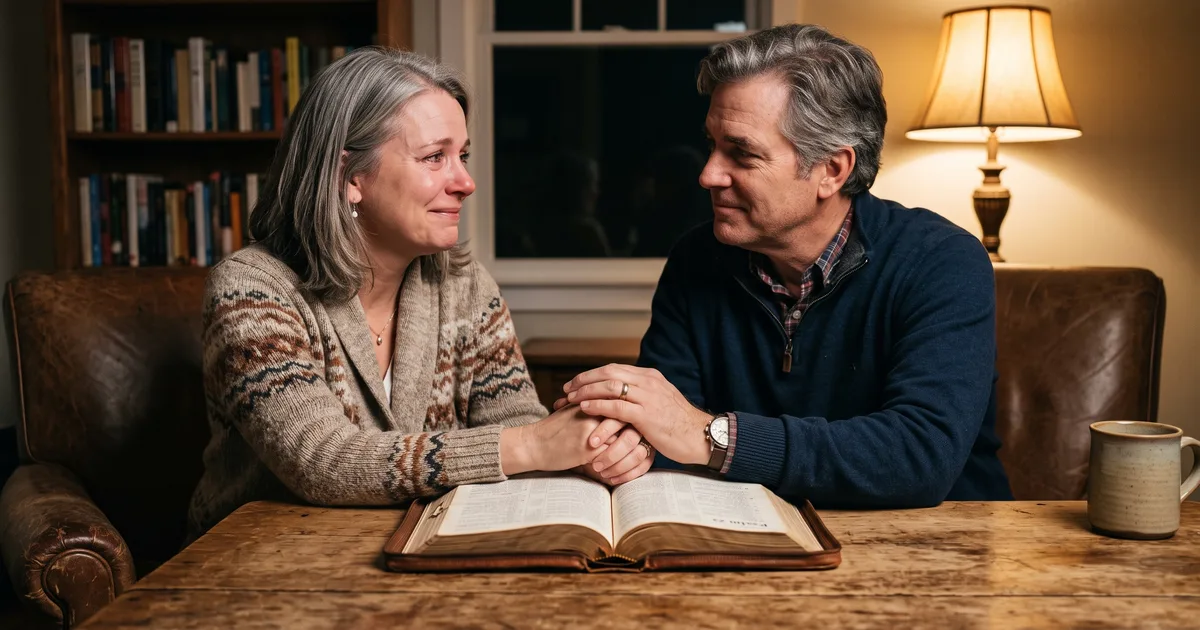 Pareja mayor manos leyendo la Biblia